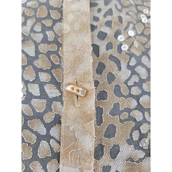 Sheer Gold Leopard Print Top Sequin Party Holiday Layering Indie Sleaze Size S - Picture 4 of 10